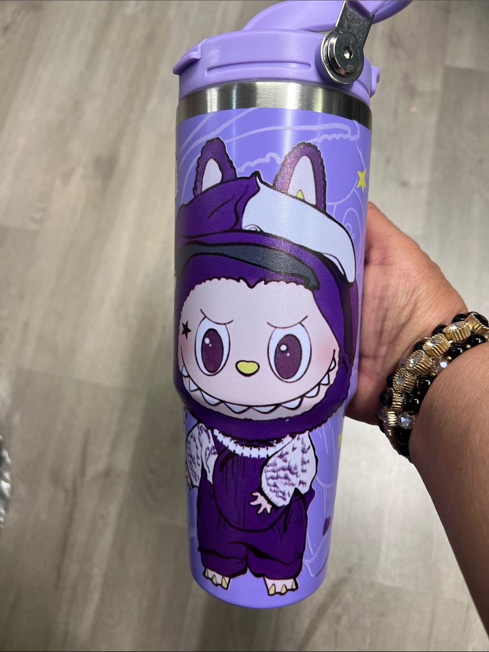 Purple Character Stainless Steel Travel Tumbler - Cute Cartoon Design